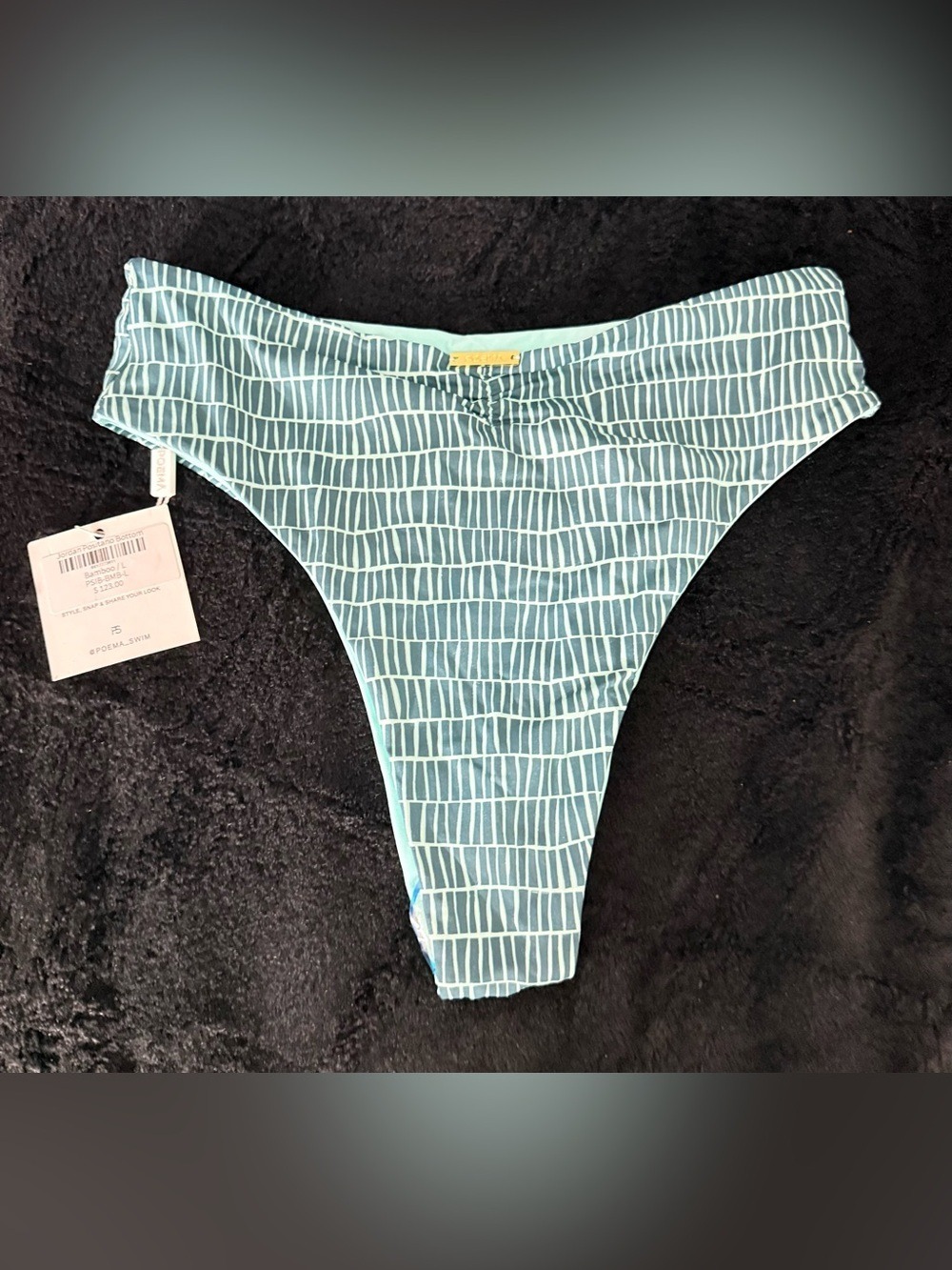 NWT POEMA SWIM X JORDAN UNDERWOOD Abstract Print Bikini Bottom Blue Large $123